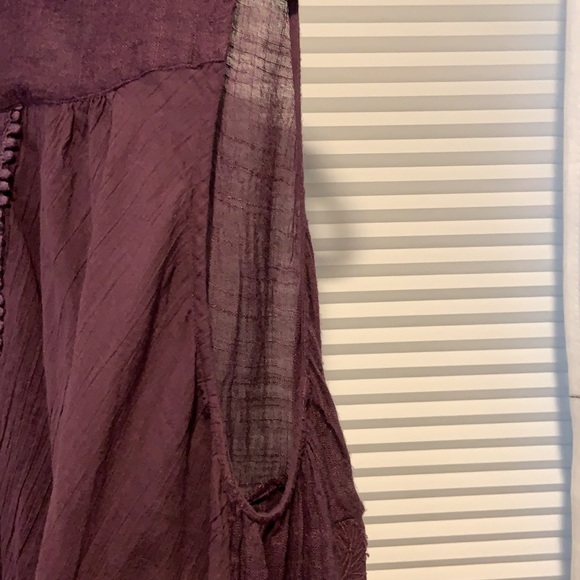 Free People Plum Embroidered Button Down Flowy Top - Picture 6 of 9